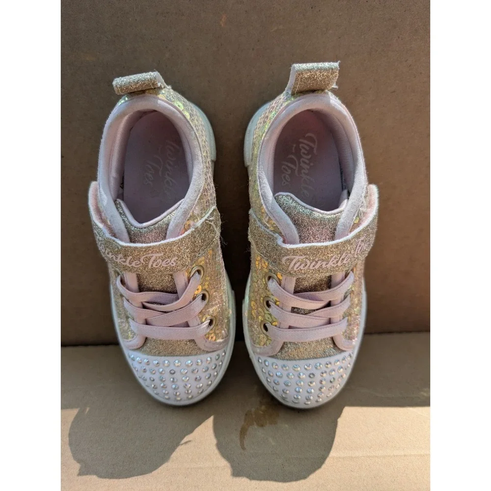 Skechers Twinkle Toes Pink/Gold Glitter Gems Shoes Sneakers Toddler Girl Size 9